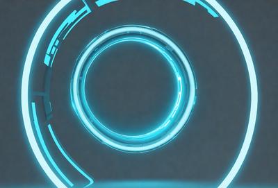 The primary subject of the image is a blue, circular, glowing object. The setting is a dark background, which contrasts with the bright blue light emanating from the circular object. The visual style appears to be a digital art or illustration, as the object has a futuristic and technological appearance. The colors and mood of the image are predominantly blue, creating a sense of depth and a futuristic atmosphere.