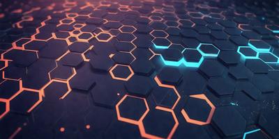 The primary subject of the image is a close-up of a blue and orange geometric pattern. The setting is a black and orange surface, which could be a wall or a floor. The visual style appears to be a digital art or illustration, with a focus on the geometric pattern. The dominant colors in the image are blue and orange, creating a vibrant and energetic atmosphere.