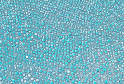 The primary subject of the image is a blue background with a pattern of blue circles. The setting is a blue surface, possibly a wall or a piece of fabric. The visual style is a close-up of the blue circles, creating a vibrant and colorful atmosphere. The dominant colors are blue, and the overall mood is lively and energetic.