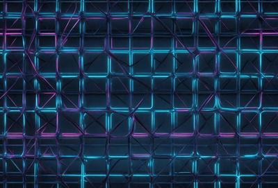 The primary subject of the image is a blue and purple patterned wall. The setting is a dark room, and the visual style appears to be a digital art or illustration. The dominant colors in the image are blue and purple, creating a calm and soothing atmosphere.