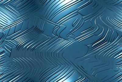The primary subject of the image is a blue, metallic surface with a pattern of interconnected lines. The setting appears to be a futuristic or industrial environment, as the surface is described as a metal or a blue metal. The visual style of the image is a combination of photo and digital art, as it is described as a photo of a digital art piece. The colors and mood of the image are predominantly blue, with a sense of modernity and sophistication.