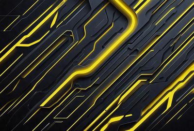 The primary subject of the image is a pattern of yellow and black stripes. The setting is a black background, and the visual style appears to be a digital art or illustration. The dominant colors are yellow and black, creating a bold and striking appearance.