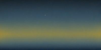 The primary subject of the image is a lone star in the night sky. The setting is a dark, cloudy night with a blue sky. The visual style is a black and white photo, which adds a sense of timelessness and nostalgia to the scene. The colors and mood of the image are predominantly dark and moody, with the star being the only bright and luminous element in the sky.