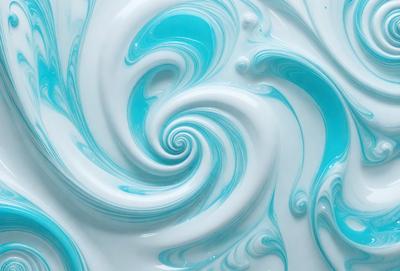 The primary subject of the image is a swirl of blue and white paint. The setting is a white surface, possibly a canvas or a wall. The visual style appears to be a painting or a drawing, as the colors and mood are dominated by the blue and white swirl, creating a sense of movement and fluidity.