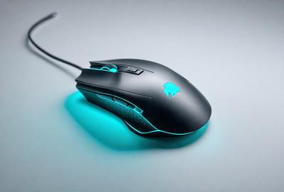 The primary subject of the image is a computer mouse with a green light on it. The mouse is placed on a white surface, which serves as the background. The visual style of the image is a photo, capturing the details of the mouse and its light. The colors and mood of the image are predominantly white and green, creating a clean and modern appearance.
