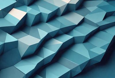 The primary subject of the image is a blue wall with a geometric pattern. The setting is a room with a blue wall, and the visual style is a digital art or illustration. The dominant colors are blue and white, creating a calm and soothing atmosphere.
