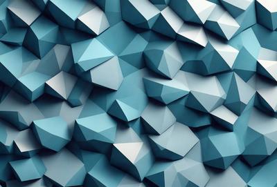 The primary subject of the image is a blue and white geometric pattern. The setting is a blue background, and the visual style is a digital art or illustration. The dominant colors are blue and white, creating a calm and soothing atmosphere.