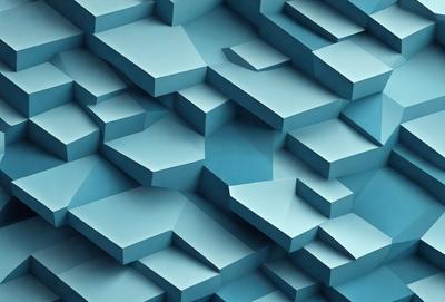The primary subject of the image is a blue, three-dimensional grid pattern. The setting is a blue background, which creates a visually striking contrast with the grid pattern. The visual style is a combination of digital art and illustration, as the grid pattern is created using a computer-generated design. The colors and mood of the image are predominantly blue, giving it a calm and soothing atmosphere.