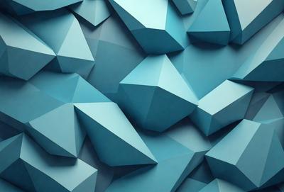 The primary subject of the image is a blue wall with a pattern of blue triangles. The setting is a room with a blue wall, and the visual style is a digital art or illustration. The dominant colors are blue, and the overall atmosphere is calm and soothing.