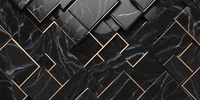 The primary subject of the image is a black and gold marble tile pattern. The setting is a black and gold marble tile wall, which serves as the backdrop for the pattern. The visual style is a close-up of the marble tile pattern, showcasing the intricate details of the design. The colors and mood of the image are predominantly black and gold, giving it a luxurious and elegant appearance.