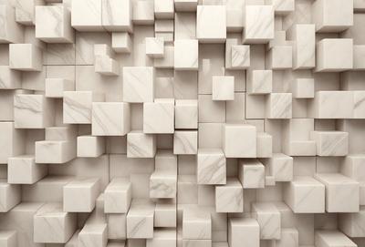 The primary subject of the image is a large wall made of marble blocks. The setting is a stone wall, and the visual style is a photo. The colors and mood of the image are predominantly white, giving it a clean and elegant appearance.
