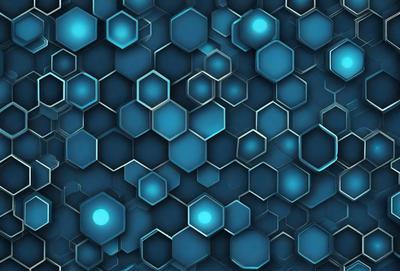 The primary subject of the image is a blue and white geometric pattern. The setting is a blue background, and the visual style appears to be a digital art or illustration. The dominant colors are blue and white, creating a calm and soothing atmosphere.