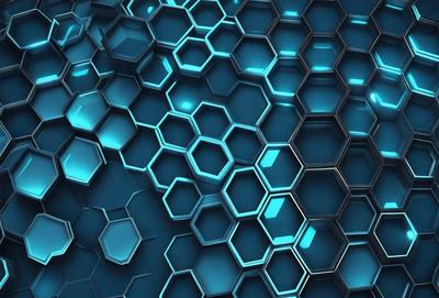 The primary subject of the image is a blue and green geometric pattern. The setting is a blue and green background, which creates a visually appealing contrast with the pattern. The visual style is a digital art or illustration, as the pattern appears to be a part of a larger design. The dominant colors are blue and green, giving the image a calm and soothing atmosphere.