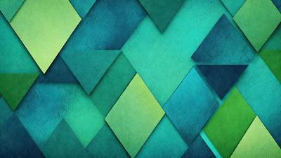 The primary subject of the image is a green and blue geometric pattern. The setting is a wall with a green and blue color scheme. The visual style is a digital art or illustration, showcasing a unique and intricate design. The dominant colors are green and blue, creating a calm and soothing atmosphere.