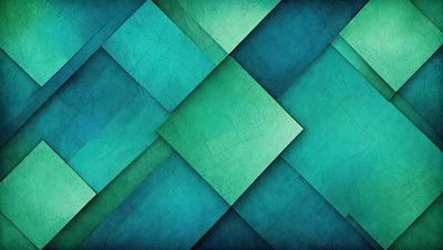 The primary subject of the image is a green and blue geometric pattern. The setting is a blue and green background, which adds to the visual style. The image is a digital art or illustration, showcasing a unique and intricate design. The dominant colors are green and blue, creating a calm and soothing atmosphere.