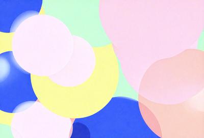 The primary subject of the image is a colorful, abstract pattern featuring a mix of yellow, blue, and pink circles. The setting is a blue background, which contrasts with the vibrant colors of the circles. The visual style is a combination of digital art and illustration, creating a unique and eye-catching design. The dominant colors in the image are yellow, blue, and pink, which contribute to a lively and cheerful atmosphere.