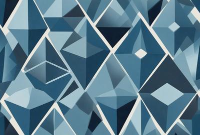 The primary subject of the image is a blue and white geometric pattern, which is the main focus of the image. The setting is a blue and white background, which complements the pattern. The visual style is a digital art or illustration, as the pattern is intricately designed and detailed. The dominant colors are blue and white, creating a calm and soothing atmosphere.