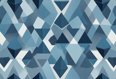 The primary subject of the image is a blue and white geometric pattern. The setting is a blue background, and the visual style appears to be a digital art or illustration. The dominant colors are blue and white, creating a calm and soothing atmosphere.