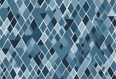 The primary subject of the image is a blue and white geometric pattern. The setting is a blue background, and the visual style appears to be a digital art or illustration. The dominant colors are blue and white, creating a calm and soothing atmosphere.