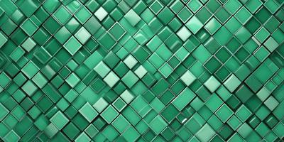 The primary subject of the image is a green and white mosaic tile wall. The setting is a room with a green and white tile wall as the main focus. The visual style is a close-up of the tile wall, showcasing the intricate pattern and design. The colors and mood of the image are predominantly green and white, creating a clean and fresh atmosphere.