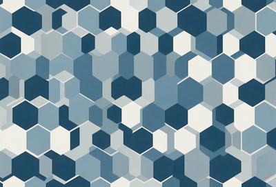The primary subject of the image is a blue and white geometric pattern, which is the main focus of the image. The setting is a blue and white background, which complements the pattern. The visual style is a digital art or illustration, as the pattern is intricately designed and detailed. The colors and mood of the image are predominantly blue and white, creating a clean and modern atmosphere.