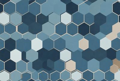 The primary subject of the image is a blue and white geometric pattern, which is the main focus of the image. The setting is a blue background, and the visual style is a digital art or illustration. The dominant colors are blue and white, creating a calm and soothing atmosphere.