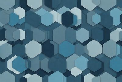 The primary subject of the image is a blue and white geometric pattern, which is the main focus of the image. The setting is a blue background, and the visual style is a digital art or illustration. The dominant colors are blue and white, creating a calm and soothing atmosphere.