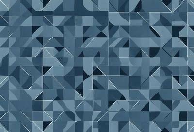 The primary subject of the image is a blue and white geometric pattern. The setting is a blue background, and the visual style appears to be a digital art or illustration. The dominant colors are blue and white, creating a calm and soothing atmosphere.