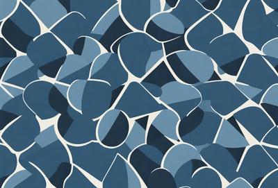 The primary subject of the image is a blue and white pattern, which is a design of various shapes and sizes. The setting is a blue background, and the visual style appears to be a combination of digital art and illustration. The dominant colors are blue and white, creating a calm and soothing atmosphere.