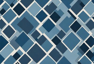 The primary subject of the image is a blue and white patterned wallpaper. The setting is a room with a blue and white checkered pattern on the wall. The visual style is a digital art or illustration, creating a unique and eye-catching design. The dominant colors are blue and white, giving the room a calm and soothing atmosphere.