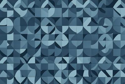 The primary subject of the image is a blue and white geometric pattern. The setting is a blue background, and the visual style appears to be a digital art or illustration. The dominant colors are blue and white, creating a calm and soothing atmosphere.