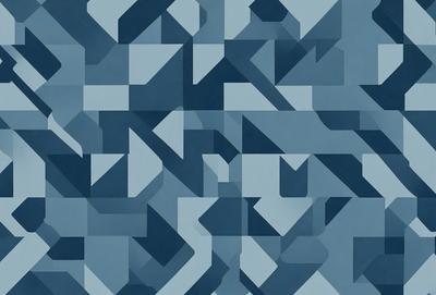 The primary subject of the image is a blue and white geometric pattern. The setting is a blue background, and the visual style appears to be a digital art or illustration. The dominant colors are blue and white, creating a calm and soothing atmosphere.