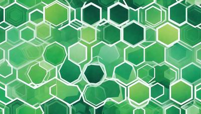 The primary subject of the image is a close-up of a green hexagonal pattern. The setting is a green background, which creates a vibrant and lively atmosphere. The visual style is a combination of a photo and digital art, as it appears to be a close-up of a pattern, possibly a texture or a clipart. The colors and mood are predominantly green, giving the image a fresh and natural feel.