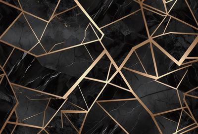 The primary subject of the image is a black and gold patterned surface, which appears to be a marble or stone texture. The setting is a dark background, which contrasts with the gold and black pattern. The visual style is a combination of digital art and illustration, creating a unique and intricate design. The colors and mood of the image are predominantly dark, with the gold and black pattern providing a sense of sophistication and elegance.