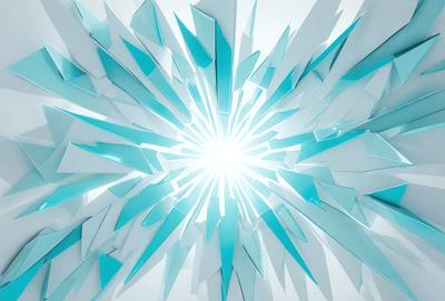 The primary subject of the image is a large, brightly lit, and colorful display of blue and white shapes. The setting is a white background, which contrasts with the vibrant colors of the shapes. The visual style is a combination of digital art and illustration, creating a unique and eye-catching pattern. The dominant colors are blue and white, with the blue shapes creating a sense of depth and contrast against the white background. The overall atmosphere is lively and engaging, capturing the viewer's attention.