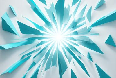 The primary subject of the image is a bright, colorful, and abstract design. The setting is a white wall, and the visual style appears to be a combination of digital art and illustration. The dominant colors are blue and white, creating a vibrant and lively atmosphere.