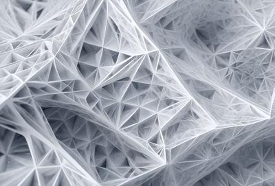 The primary subject of the image is a close-up of a white, geometric pattern. The pattern is composed of interconnected triangles, creating a visually striking and intricate design. The setting is a white background, which allows the pattern to stand out and be the main focus of the image. The visual style is a combination of digital art and illustration, as the pattern appears to be a digital creation, yet it has a hand-drawn quality to it. The colors and mood of the image are predominantly white,