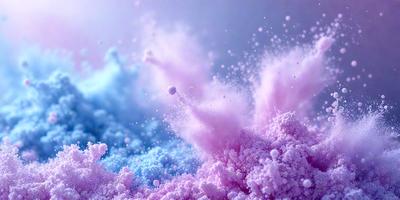 The primary subject of the image is a colorful, swirling cloud of pink and blue colors. The setting is a white background, which contrasts with the vibrant colors of the cloud. The visual style is a digital art or illustration, as the cloud appears to be a digital creation. The dominant colors are pink and blue, creating a lively and energetic atmosphere.