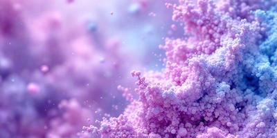 The primary subject of the image is a purple, pink, and white cloud-like formation, which appears to be a digital art or illustration. The setting is a space with a purple background, and the visual style is a combination of digital art and illustration. The colors and mood of the image are predominantly purple and pink, creating a soft and dreamy atmosphere.