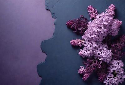 The primary subject of the image is a bouquet of purple flowers, which are the main focus of the scene. The flowers are arranged on a blue surface, which serves as the background. The visual style of the image is a close-up of the flowers, showcasing their details and beauty. The dominant colors in the image are purple and blue, creating a calm and serene atmosphere.