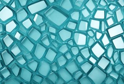 The primary subject of the image is a blue glass tile wall. The setting is a room with a blue glass tile backdrop. The visual style is a close-up of the blue glass tile wall, showcasing its intricate design. The dominant colors are blue and white, creating a calm and soothing atmosphere.
