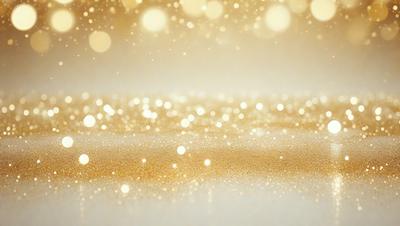 The primary subject of the image is a close-up of a gold glittery surface, possibly a wall or a piece of fabric. The setting appears to be a white background, which contrasts with the gold glitter. The visual style of the image is a close-up, focusing on the details of the glittery surface. The colors and mood of the image are predominantly gold and glittery, creating a warm and shiny atmosphere.