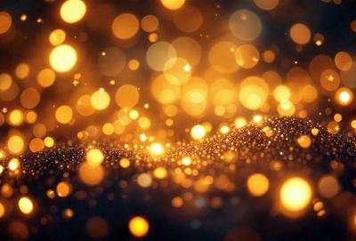 The primary subject of the image is a brightly lit scene with a yellowish hue. The setting appears to be a dark background, possibly a night sky, and the visual style is a combination of a photo and digital art. The colors and mood of the image are warm and inviting, creating a sense of wonder and enchantment.