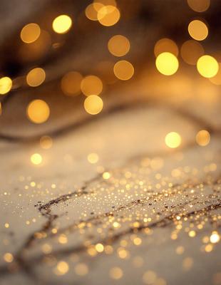 The primary subject of the image is a close-up of a white surface with a pattern of glittering lights, creating a visually appealing and festive atmosphere. The setting appears to be a white background, which contrasts with the glittering lights. The visual style of the image is a combination of a photo and digital art, as the glittering lights are digitally created and placed on the white surface. The colors and mood of the image are predominantly white and gold, giving it a warm and celebratory