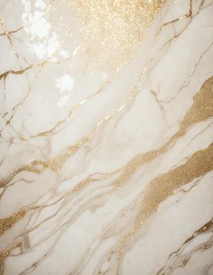 The primary subject of the image is a marble wall with a gold-colored pattern. The setting is a room with a white marble surface. The visual style is a close-up of the marble wall, showcasing the gold pattern. The colors and mood of the image are predominantly white and gold, creating a luxurious and elegant atmosphere.