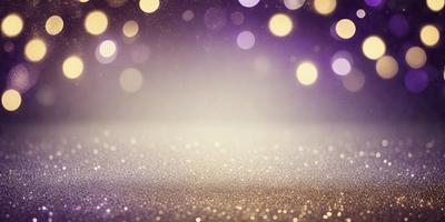 The primary subject of the image is a purple background with a pattern of glittering lights. The setting is a purple background with a pattern of glittering lights. The visual style is a photo. The colors and mood are purple and glittery, creating a festive and sparkling atmosphere.