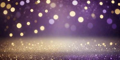The primary subject of the image is a purple background with a pattern of glittering lights. The setting is a dark room, and the visual style is a combination of a photo and digital art. The colors and mood of the image are predominantly purple and dark, creating a moody and atmospheric scene.