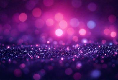 The primary subject of the image is a purple background with a pattern of bright, pink, and white lights. The setting appears to be a dark room, and the visual style is a combination of a photo and digital art. The colors and mood of the image are predominantly purple and pink, creating a warm and inviting atmosphere.