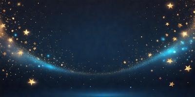 The primary subject of the image is a starry night sky. The setting is a dark, blue background, which creates a contrast with the bright stars. The visual style is a combination of a photo and digital art, as the image appears to be a painting of a night sky. The colors and mood are predominantly dark and moody, with the stars being the main source of light and interest in the scene.