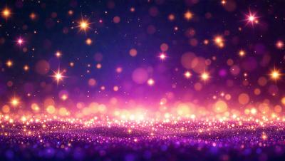 The primary subject of the image is a purple background with a multitude of bright, shining stars. The setting appears to be a night sky, with the stars creating a sense of depth and dimension. The visual style of the image is a combination of a photo and digital art, as the stars are depicted in a way that resembles a painting or drawing. The colors and mood of the image are predominantly purple, with the bright stars adding a sense of warmth and energy to the scene.